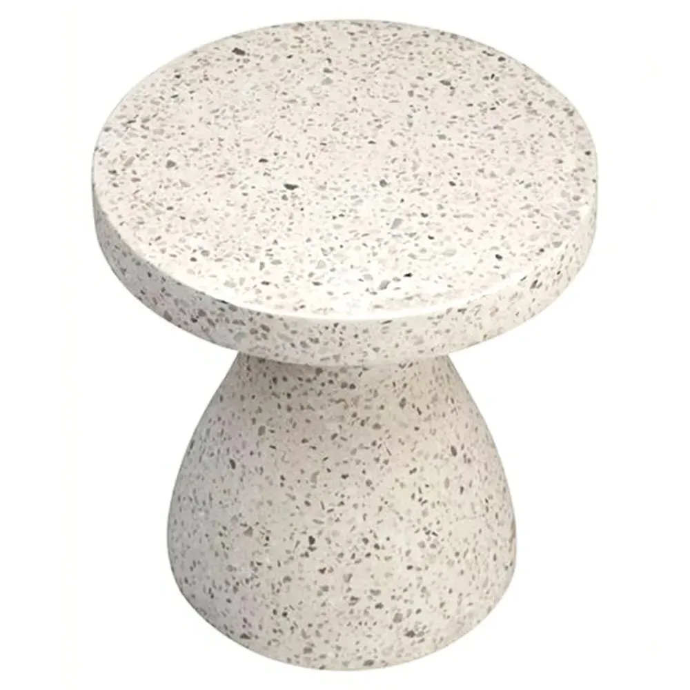 Richard Round Outdoor Side Table - White, Terrazzo Stone