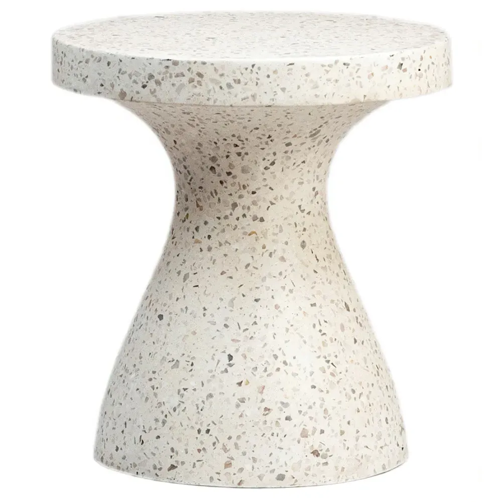 Richard Round Outdoor Side Table - White, Terrazzo Stone image