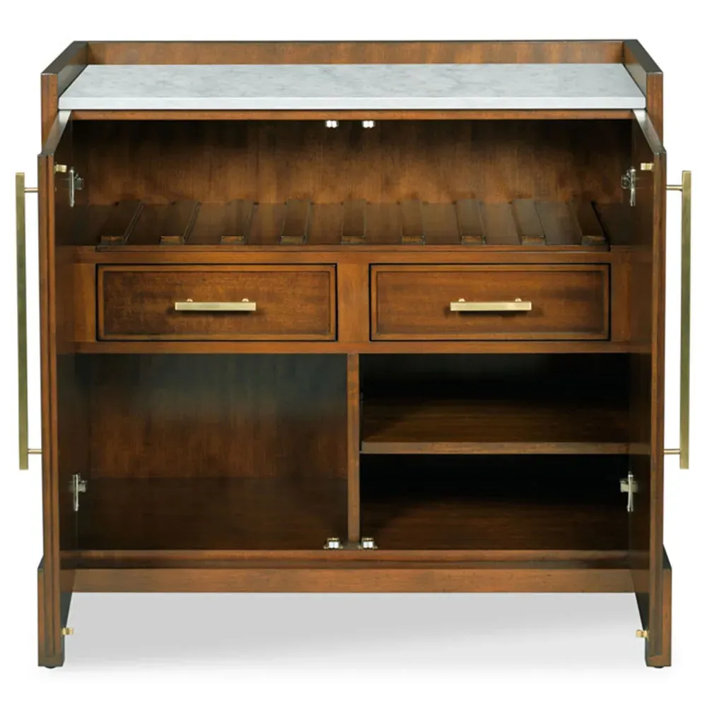 Ridge Bar Cabinet with Marble Top - Brown, Mahogany