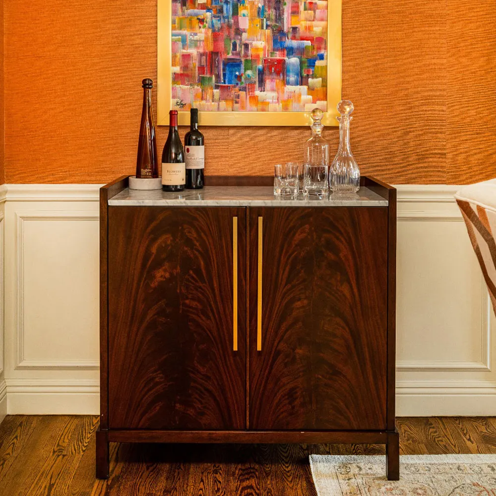 Ridge Bar Cabinet with Marble Top - Brown, Mahogany