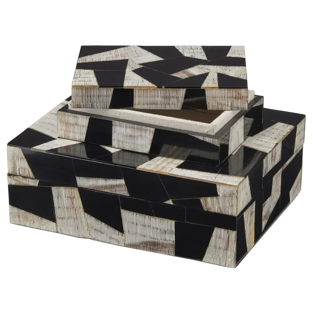 Riley Chiseled Horn Decorative Box Set - Black