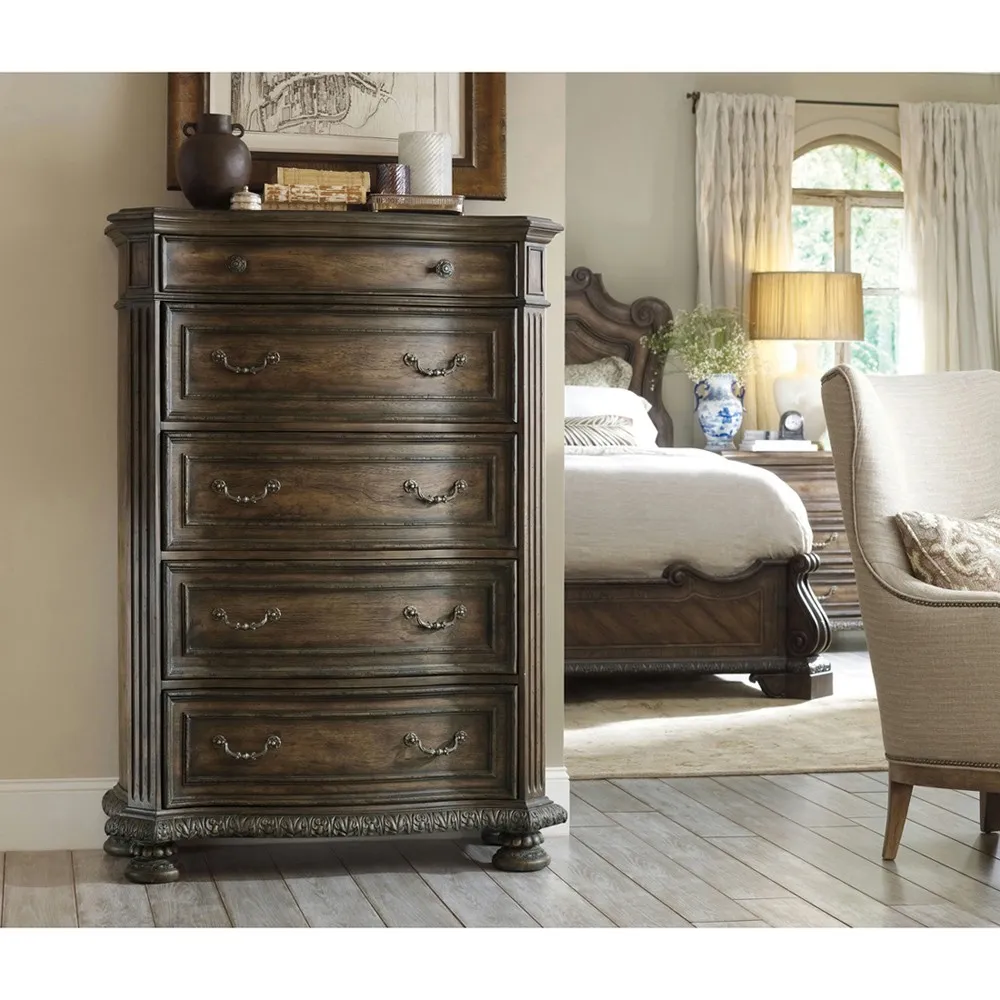 Riley Tall Chest Dresser - Distressed Brown, Wood