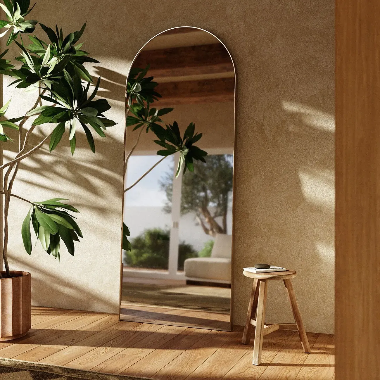 Rinna Arched Floor Mirror - Gold, Aluminum