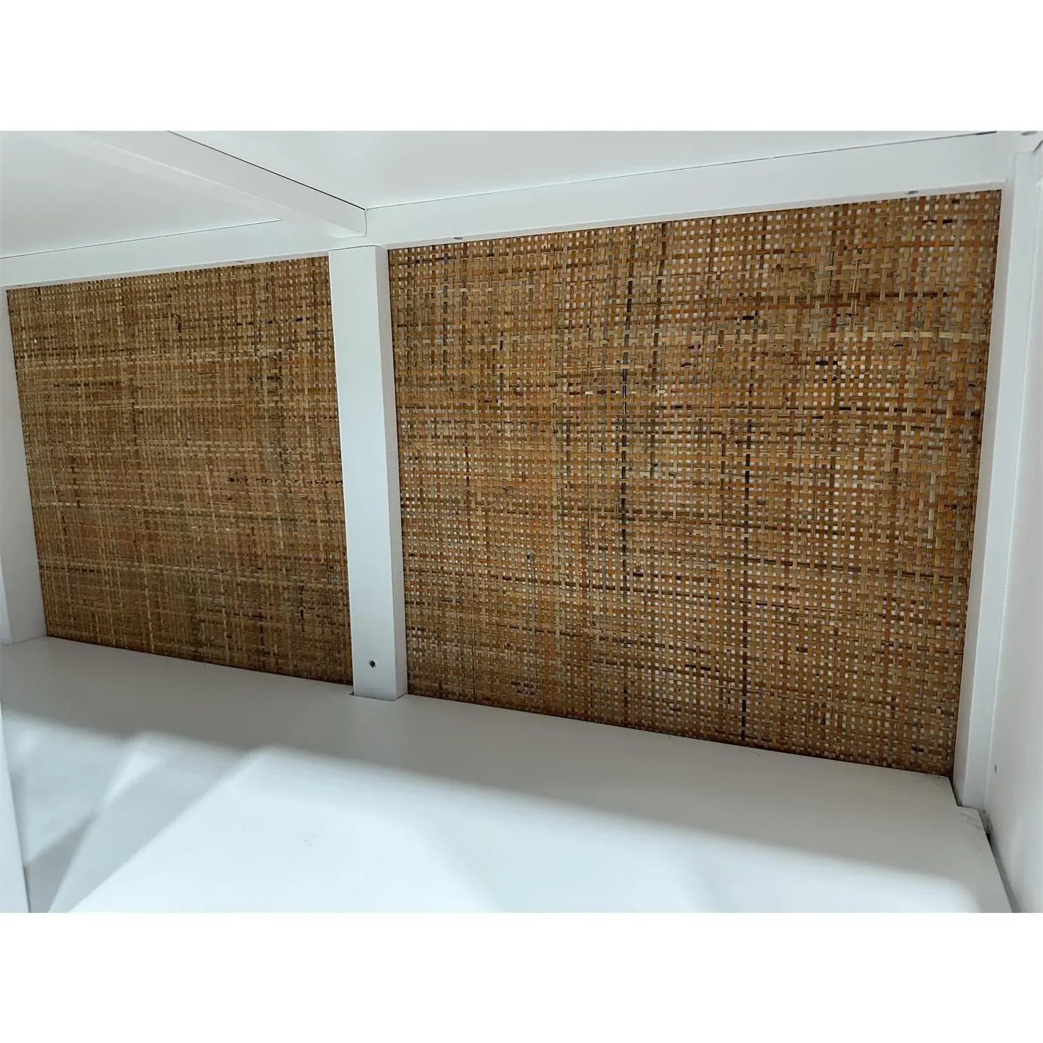 Riona Display Case with Rattan - White, Pine Wood