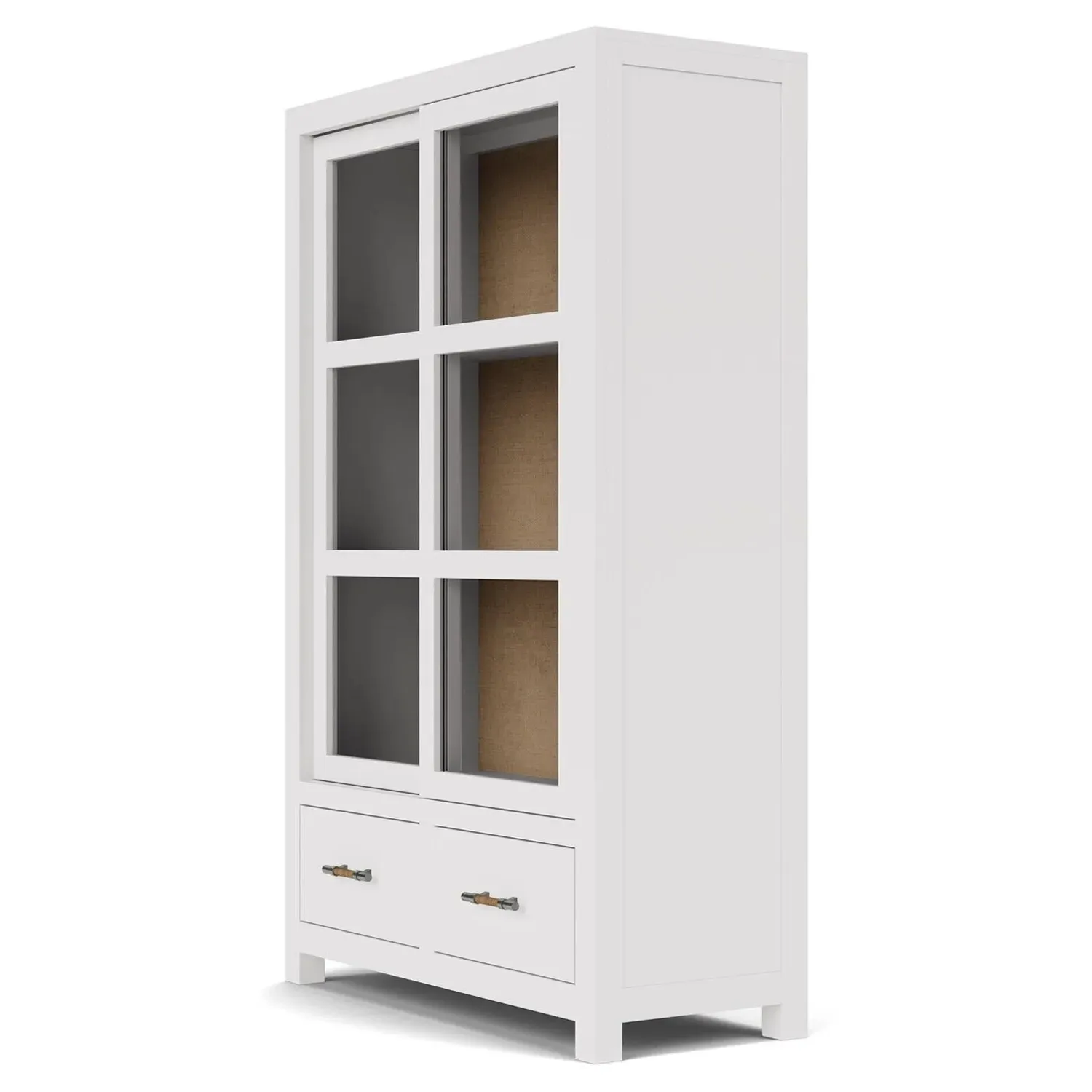 Riona Display Case with Rattan - White, Pine Wood