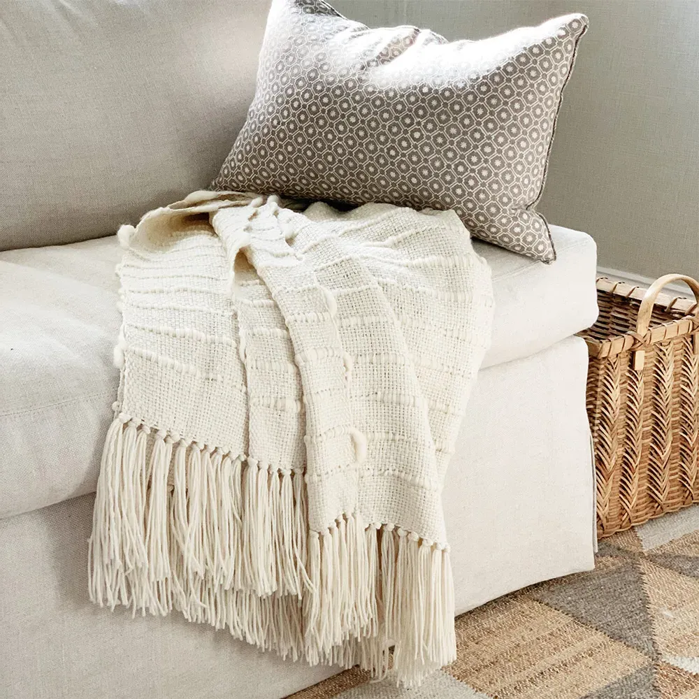 Riona Handwoven Throw Blanket - White, Wool