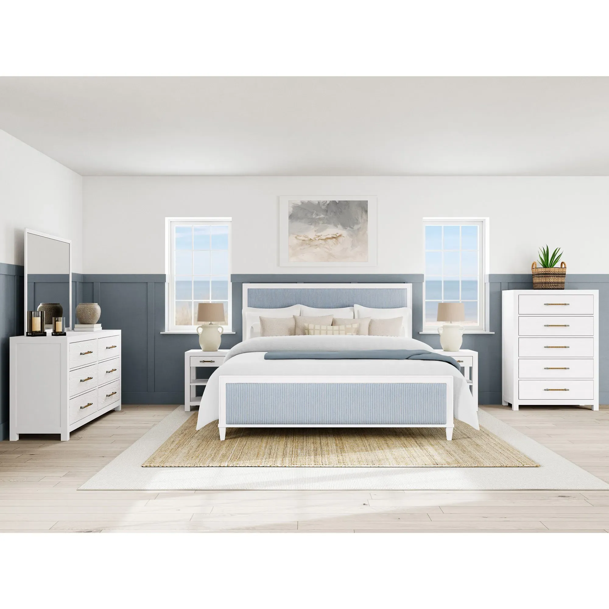 Riona King Size Bed Frame - Blue, White Wood
