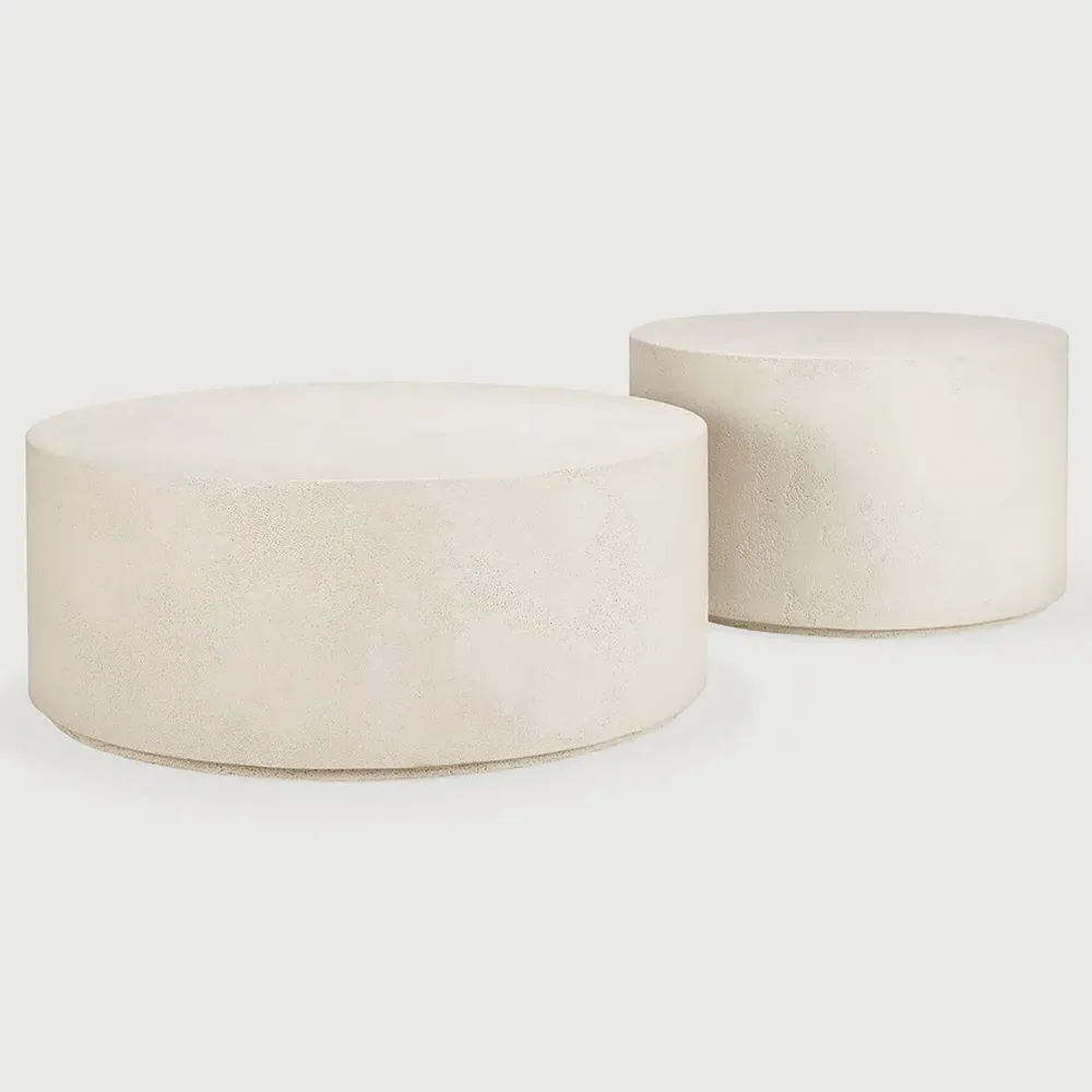 Riona Round Coffee Table - Off White, Micro Cement