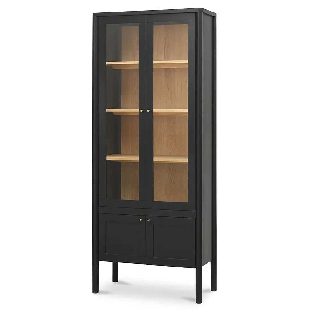 Riona Tall Display Cabinet - Black, Pine Wood