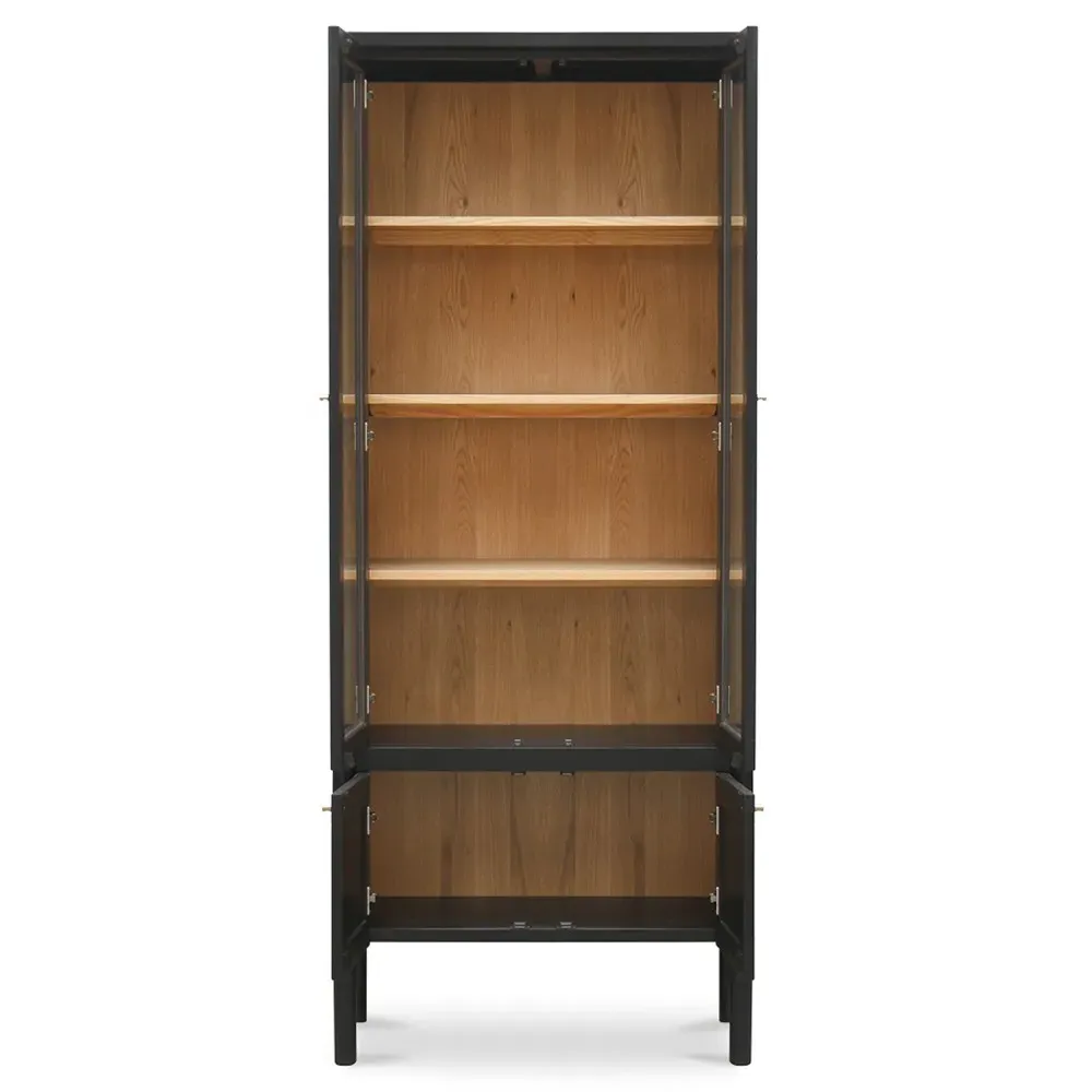 Riona Tall Display Cabinet - Black, Pine Wood