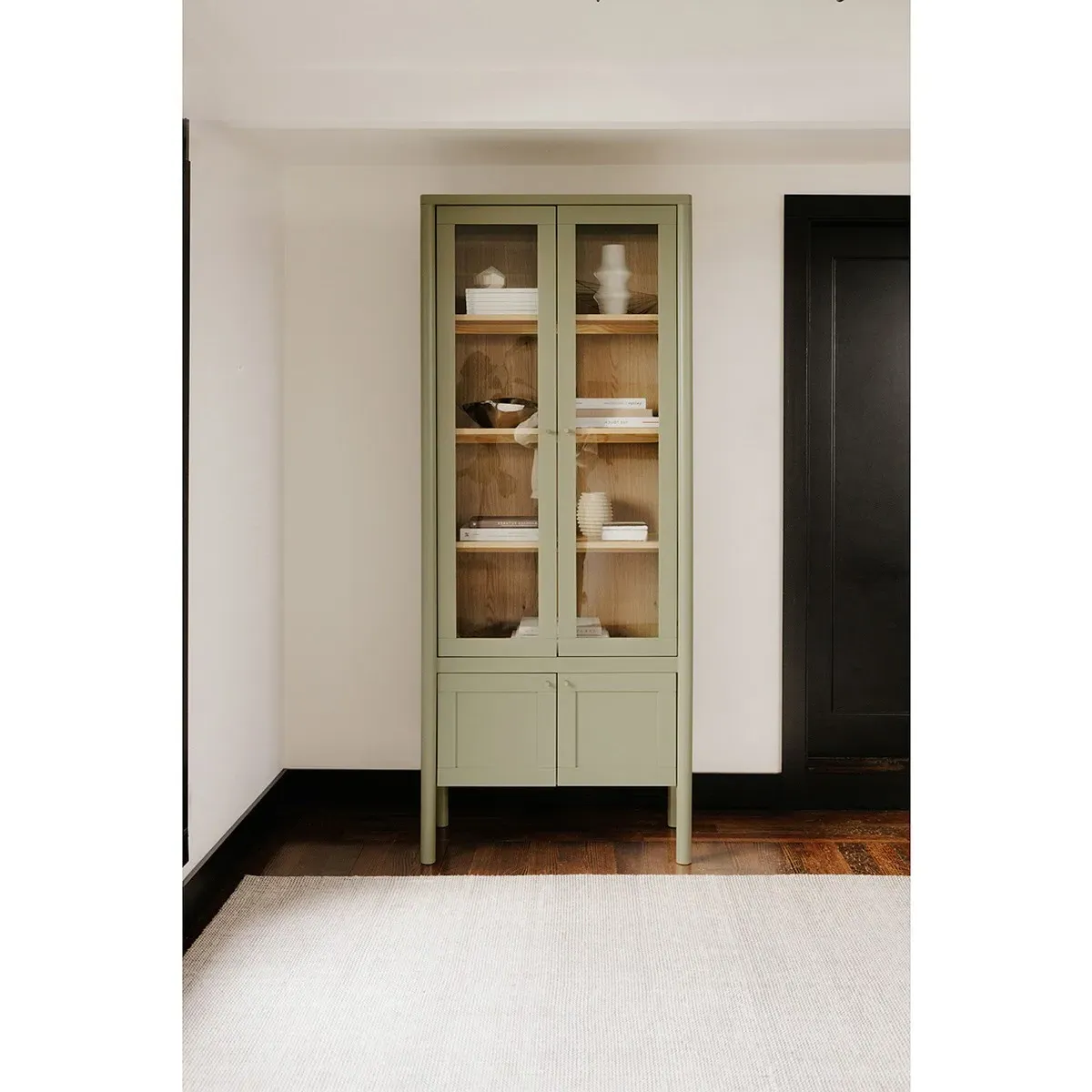Riona Tall Display Cabinet - Green, Pine Wood