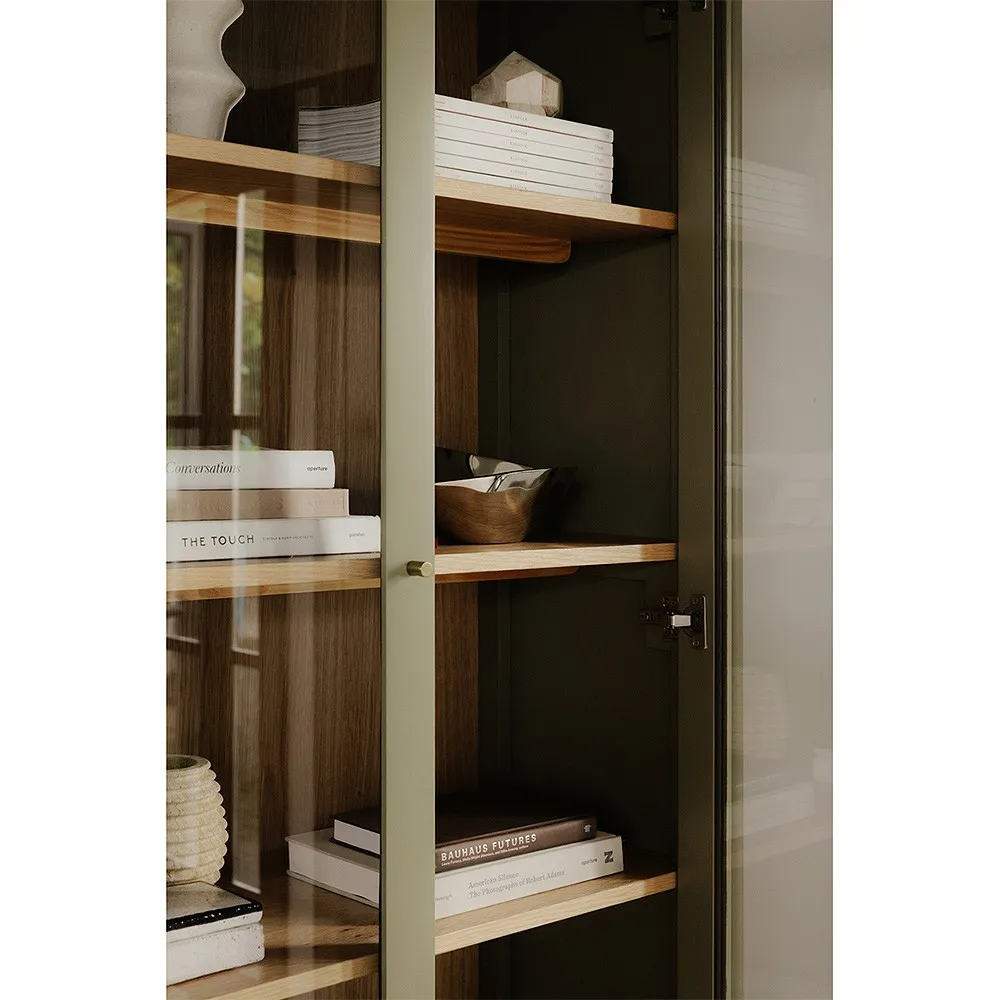 Riona Tall Display Cabinet - Green, Pine Wood