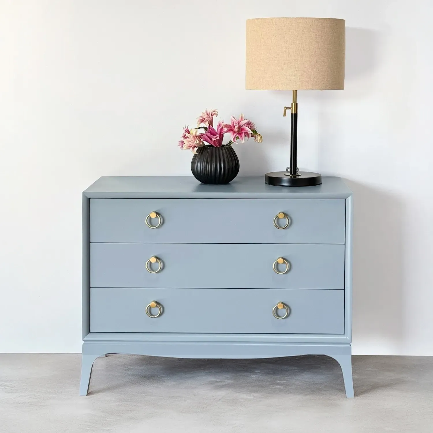 Riona Wide Nightstand - Light Blue, Alder Wood