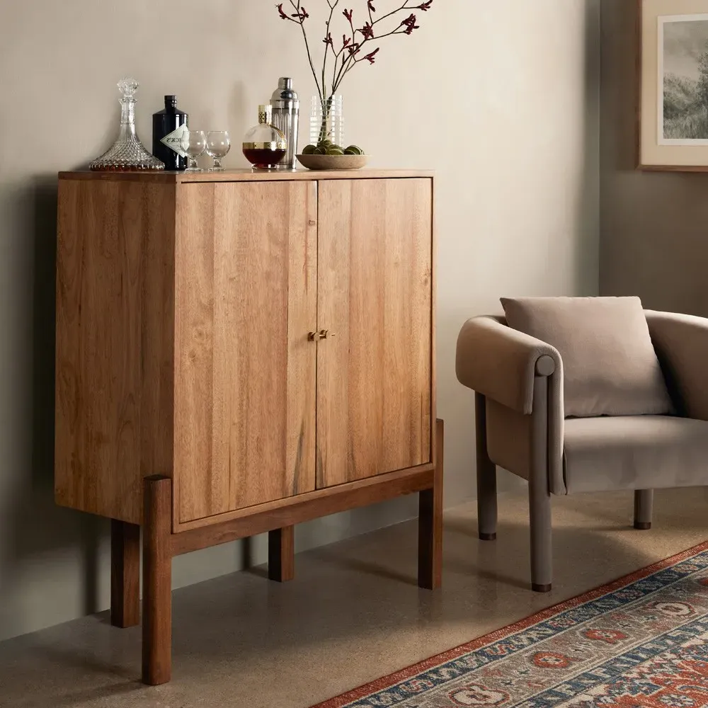 Rissa 2 Door Bar Cabinet - Brown, Acacia Wood