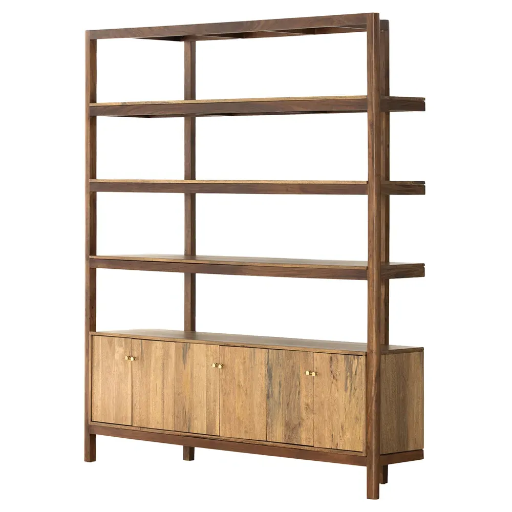 Rissa Wide Bookcase - Dark Brown, Acacia Wood