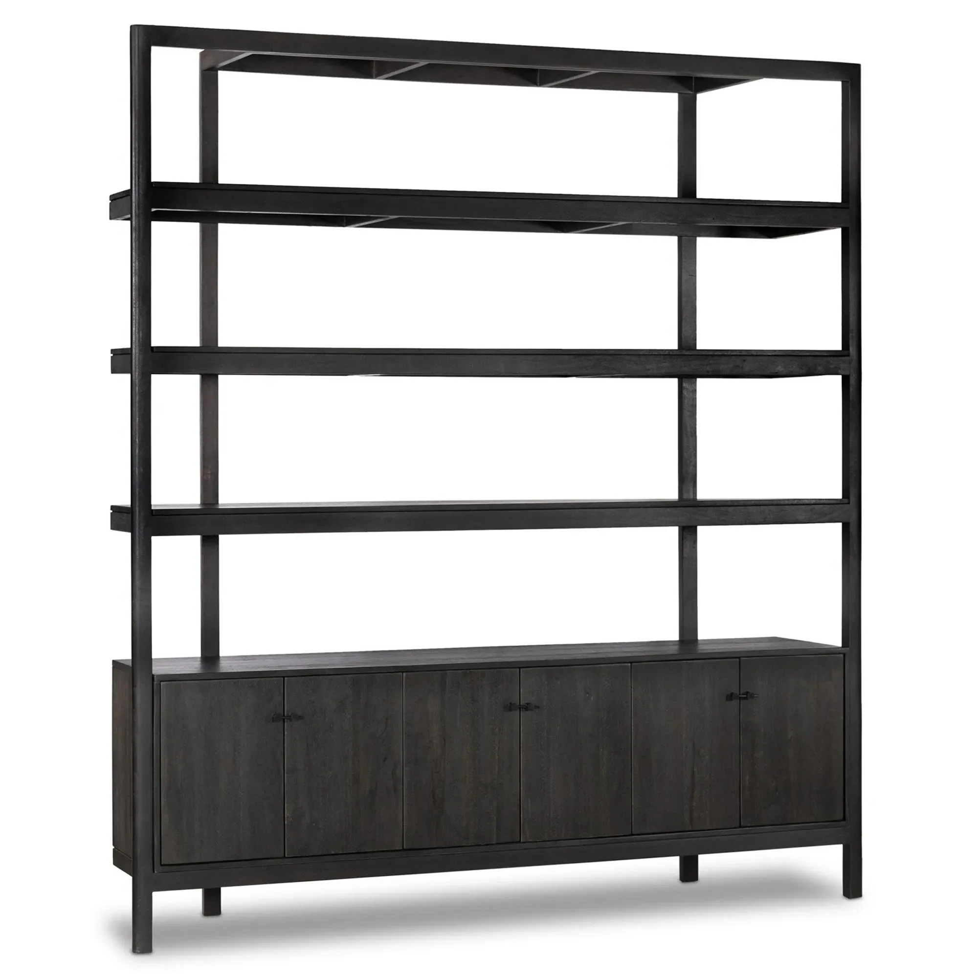 Rissa Wide Bookcase - Worn Black, Acacia Wood