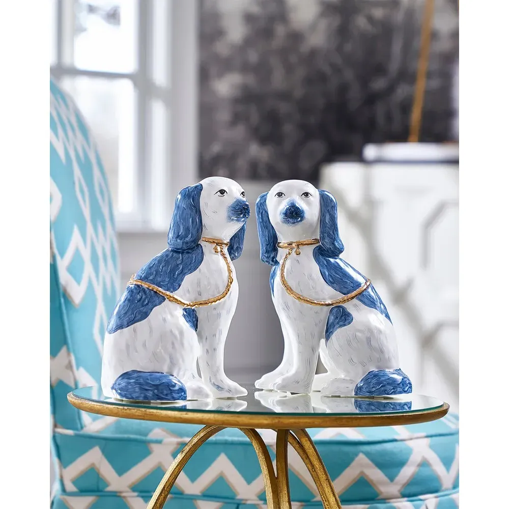 Riven Ceramic Staffordshire Dog Figurine Set - Blue