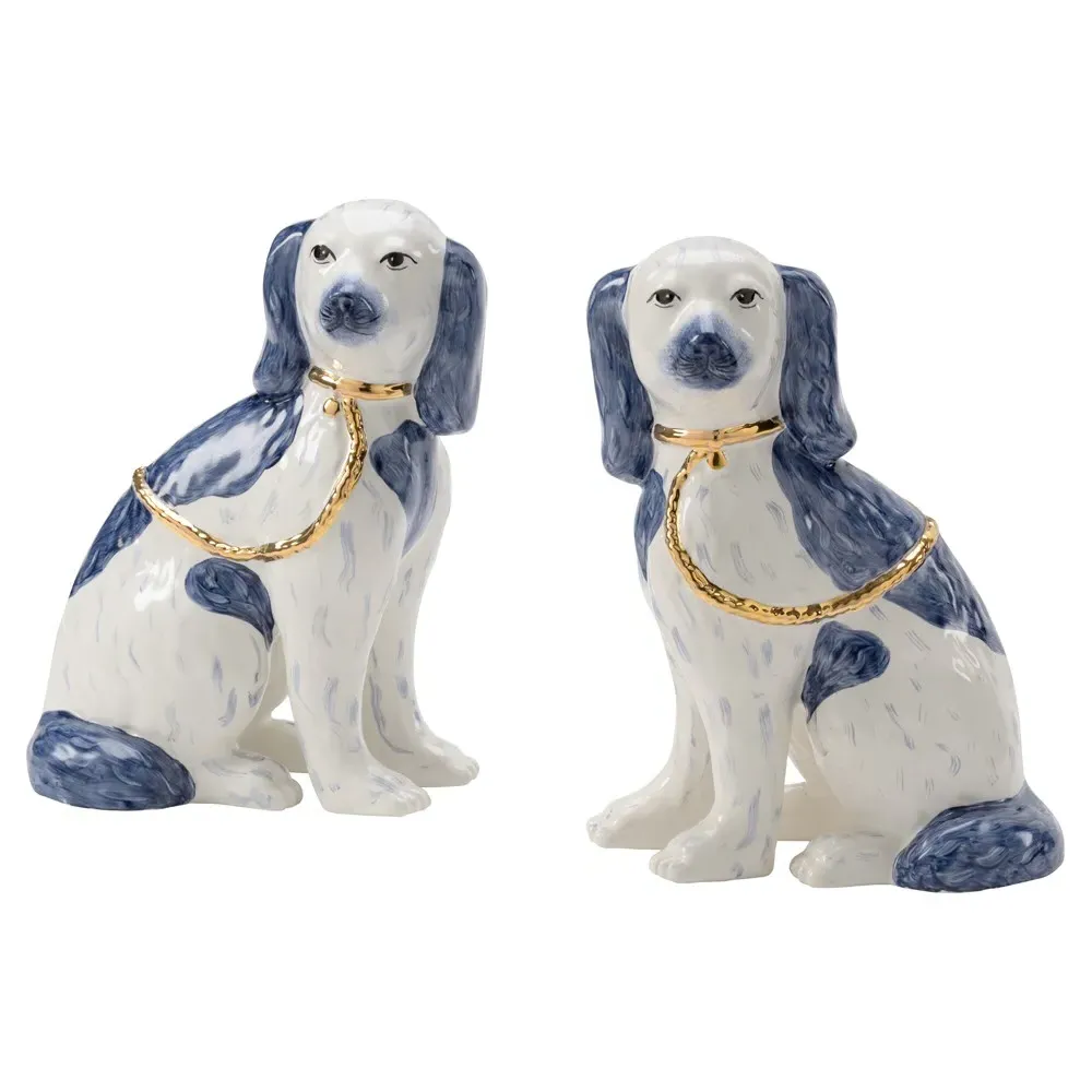 Riven Ceramic Staffordshire Dog Figurine Set - Blue image