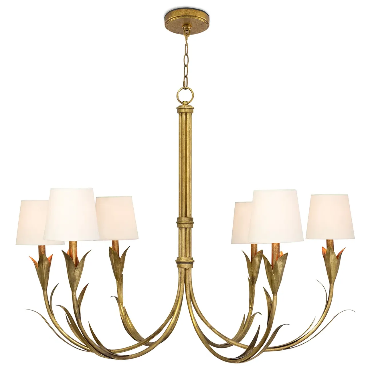 River Reed Chandelier with Linen Shades - Gold, Steel