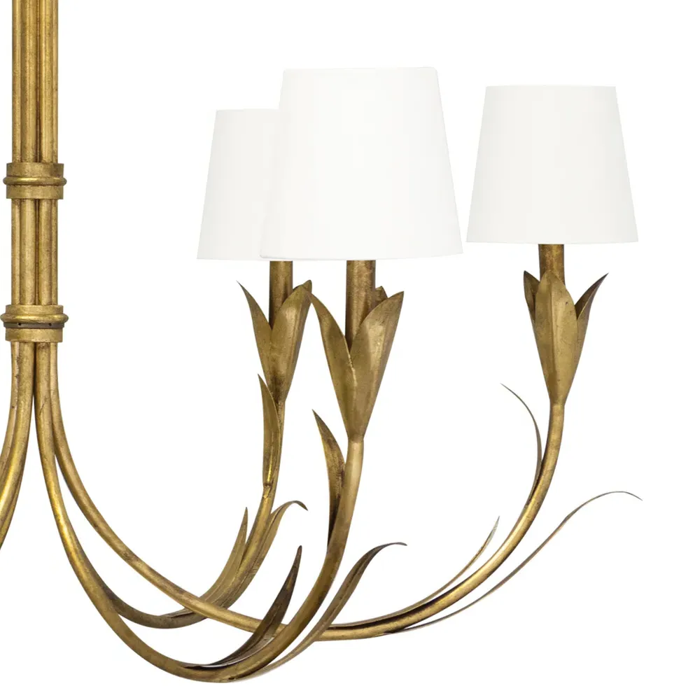 River Reed Chandelier with Linen Shades - Gold, Steel