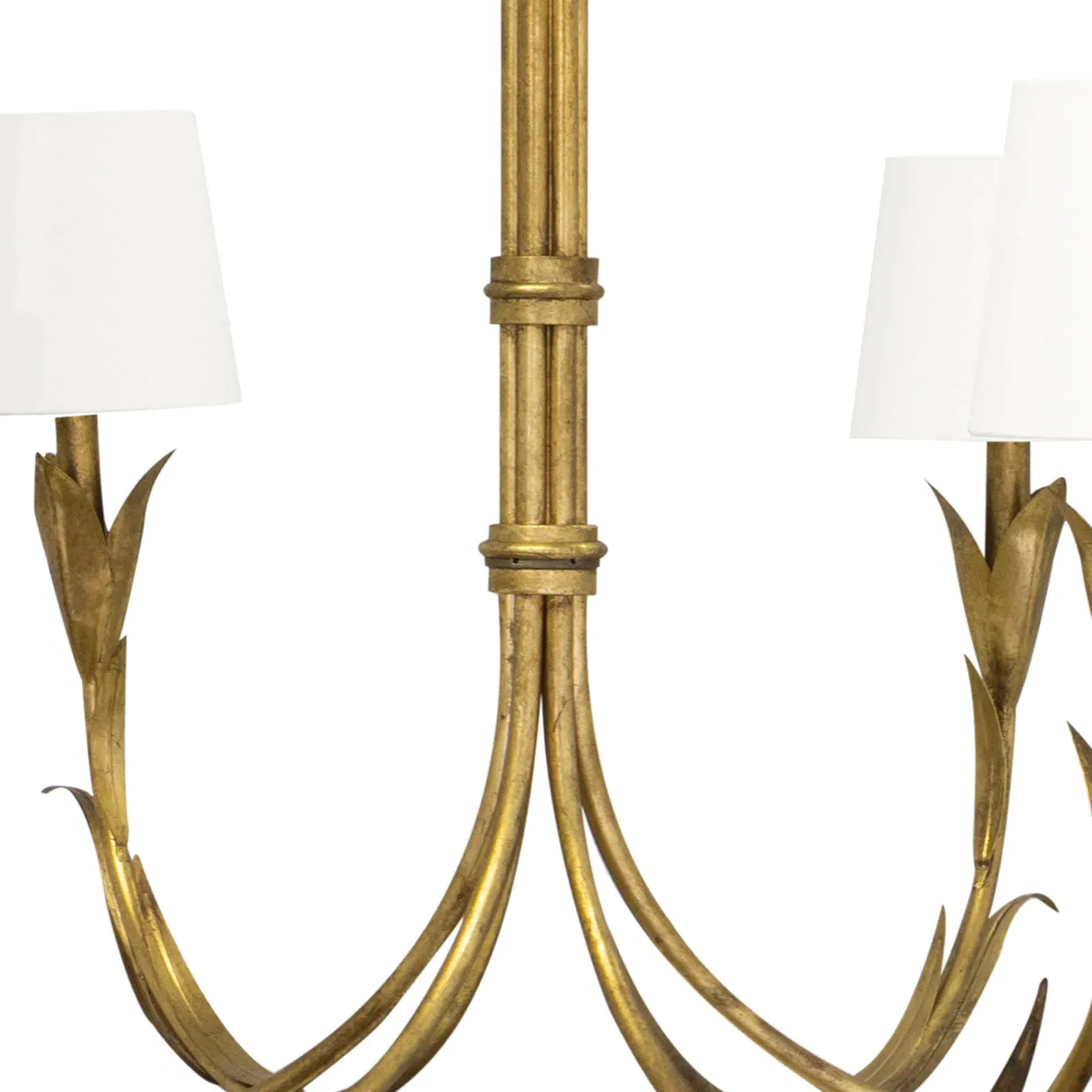 River Reed Chandelier with Linen Shades - Gold, Steel