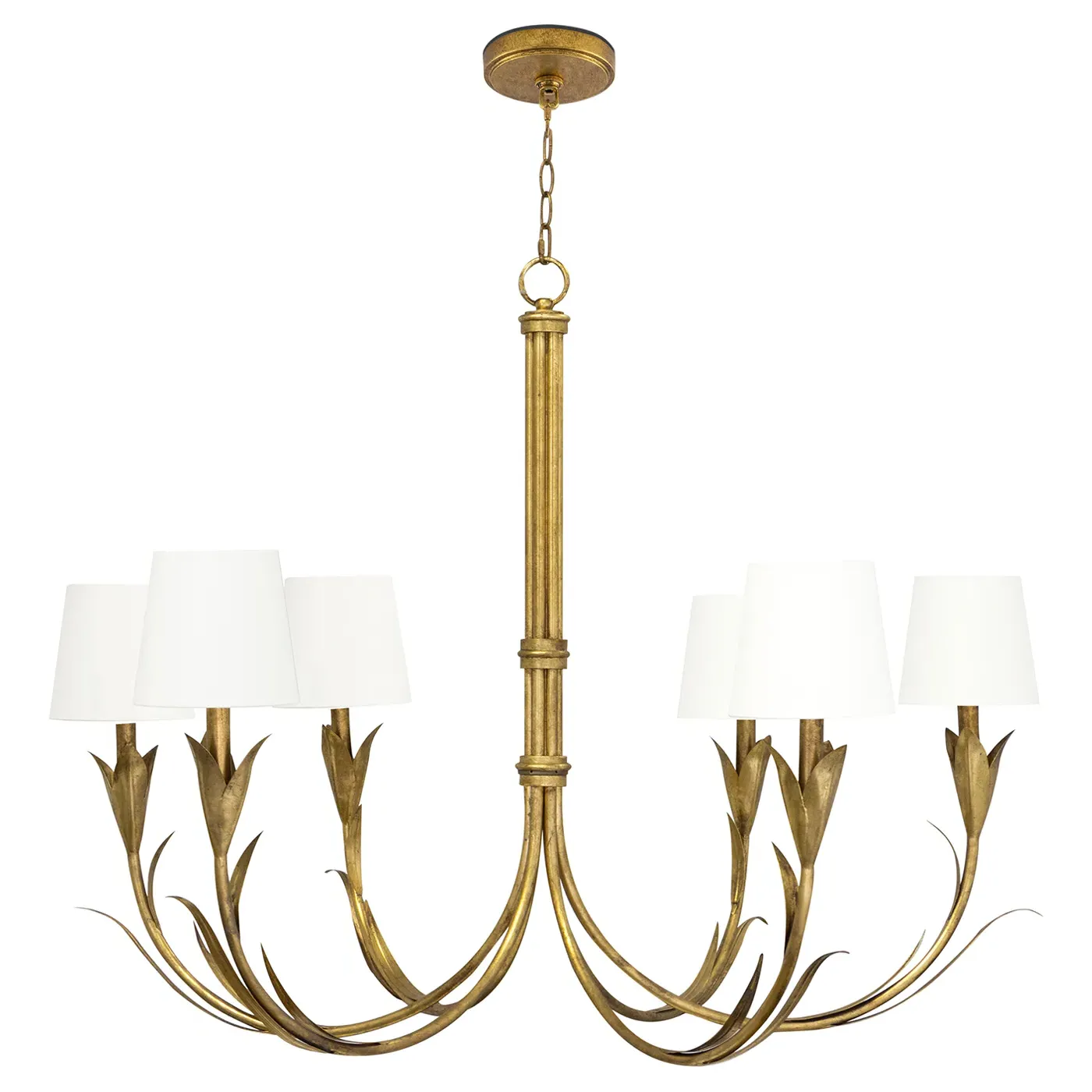 River Reed Chandelier with Linen Shades - Gold, Steel