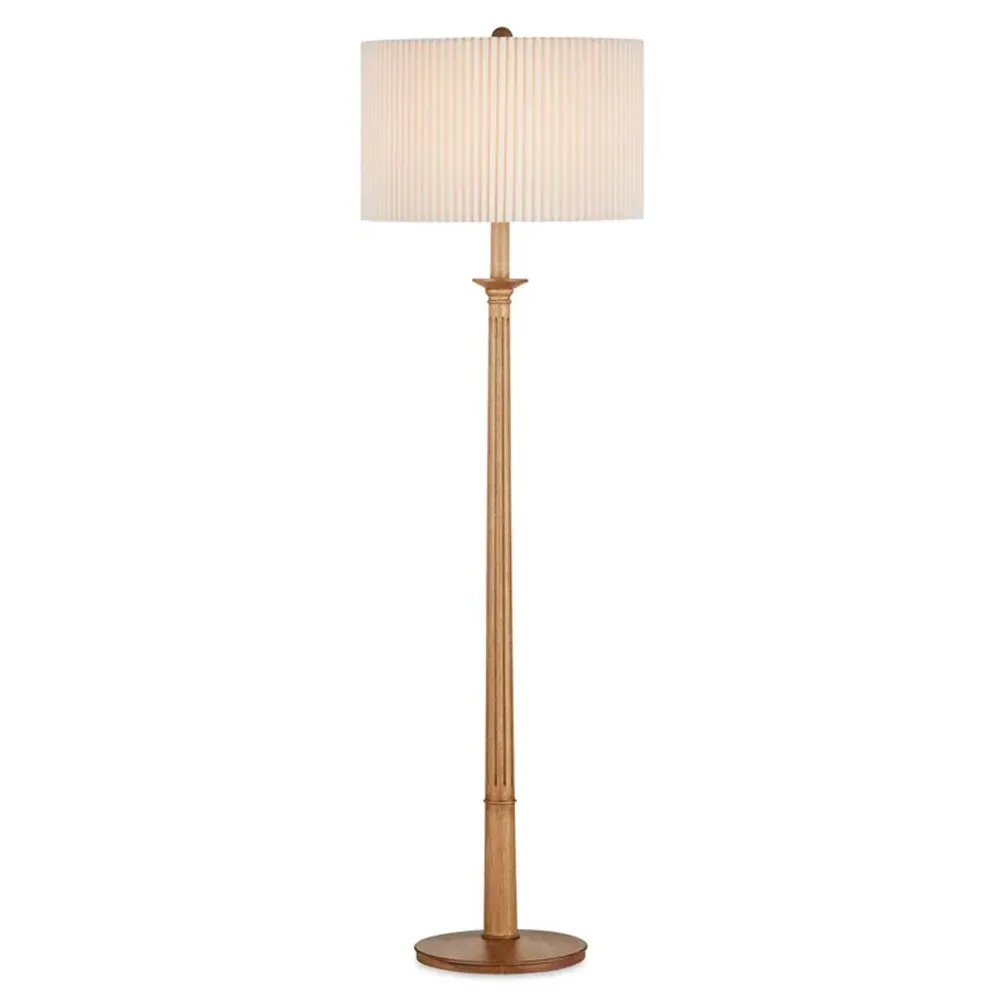 Rivera Column Floor Lamp with Pleated Shade - Natural, Wood