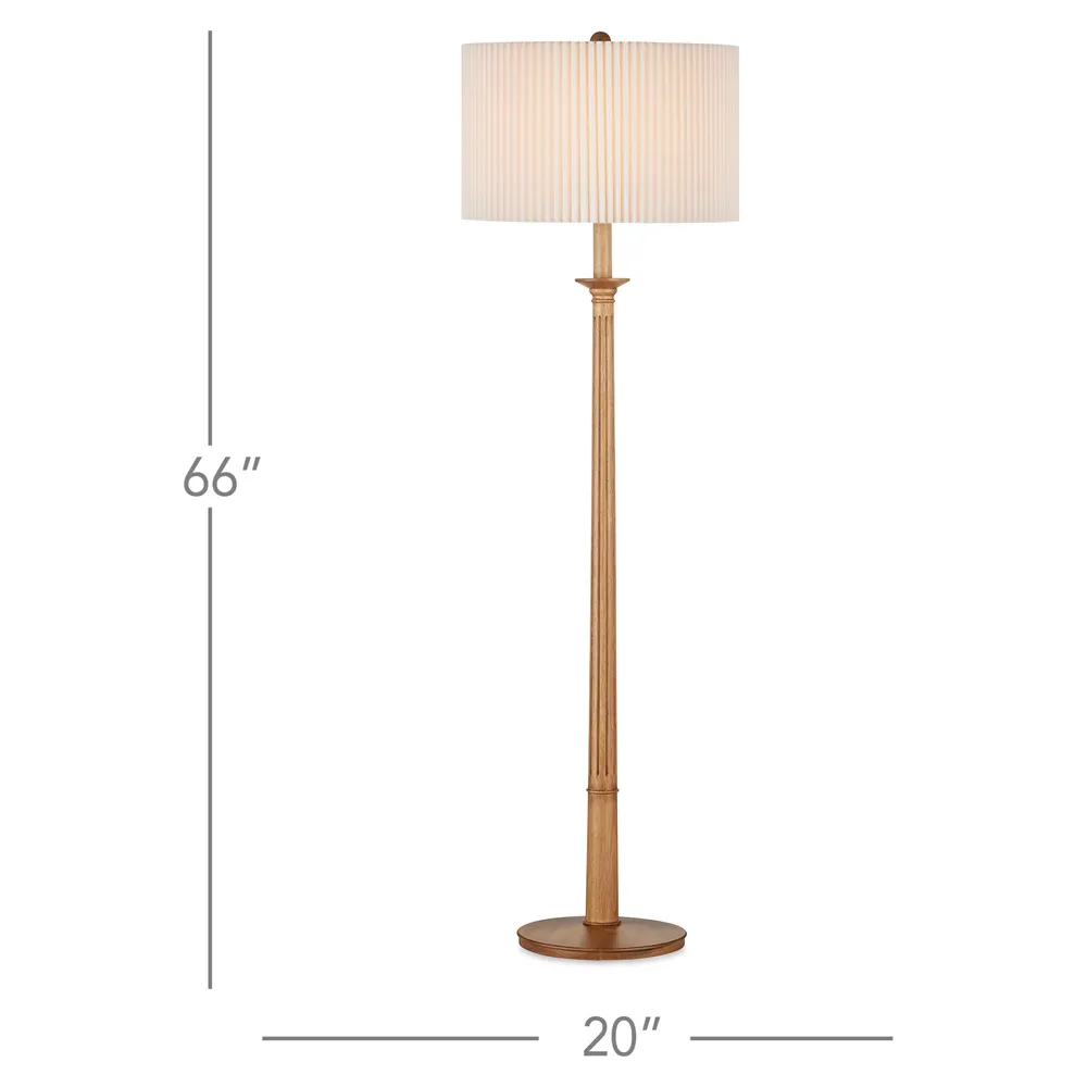 Rivera Column Floor Lamp with Pleated Shade - Natural, Wood