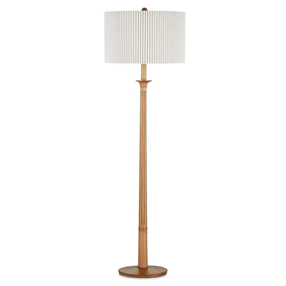 Rivera Column Floor Lamp with Pleated Shade - Natural, Wood image