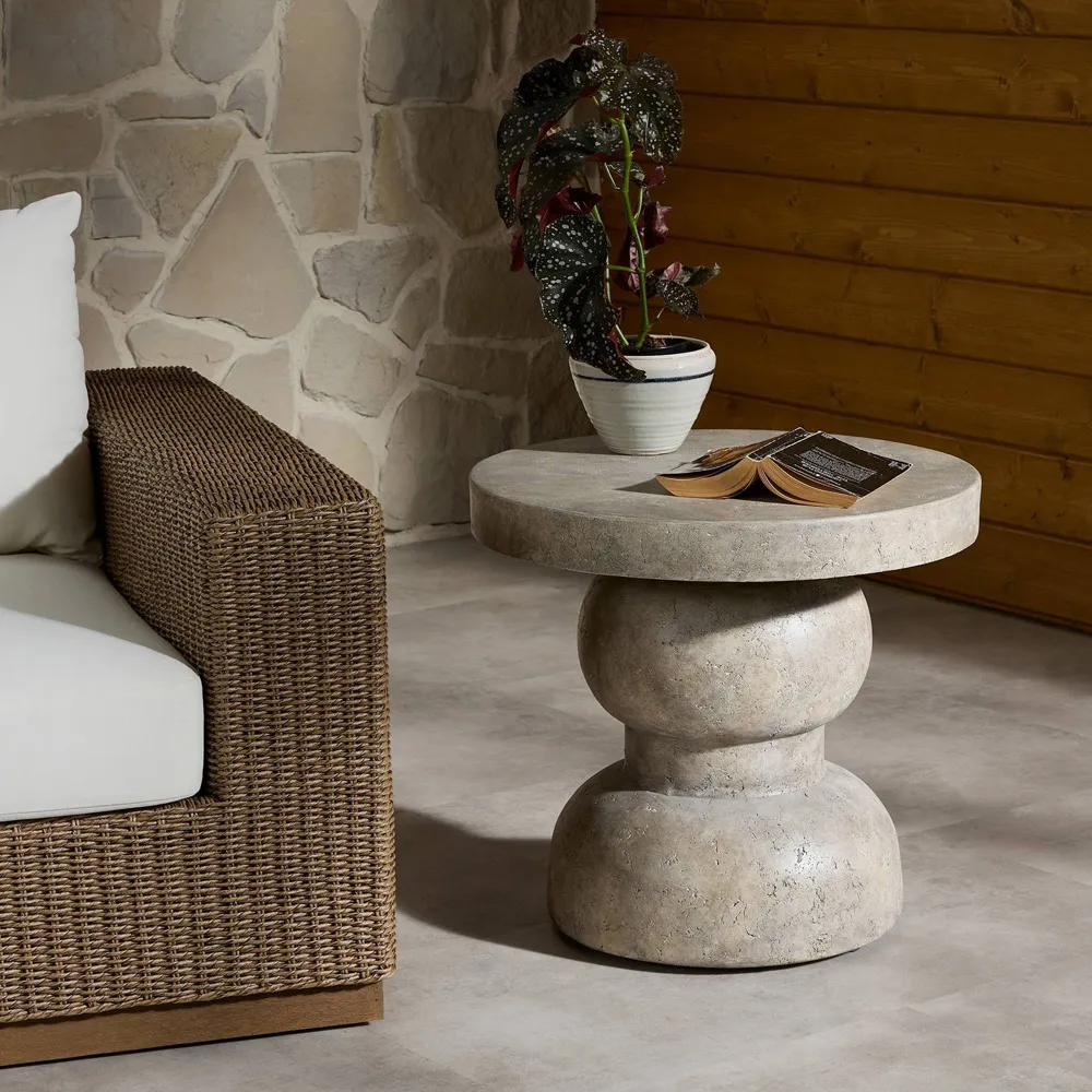 Rivero Round Outdoor End Table - Aged Fog, Concrete