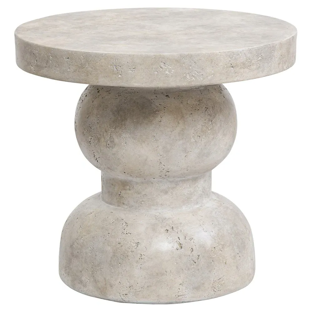 Rivero Round Outdoor End Table - Aged Fog, Concrete