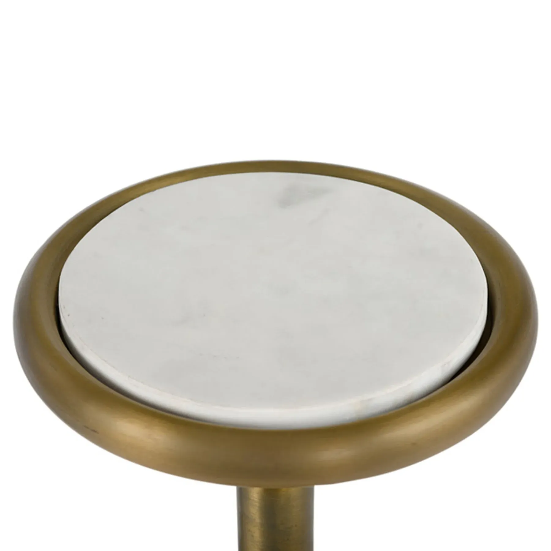 Rizza Round Drink Table - White Marble, Brass Aluminum
