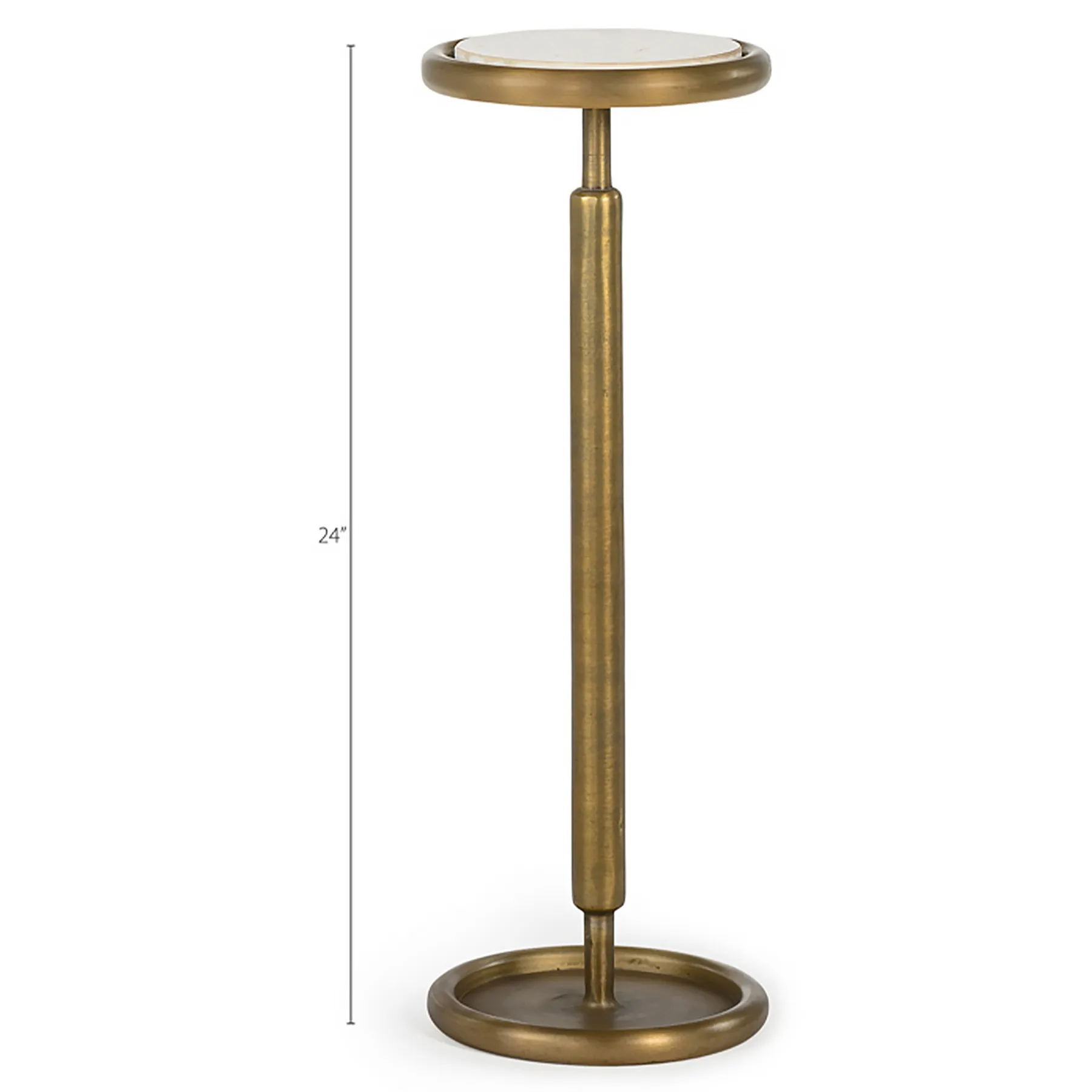Rizza Round Drink Table - White Marble, Brass Aluminum