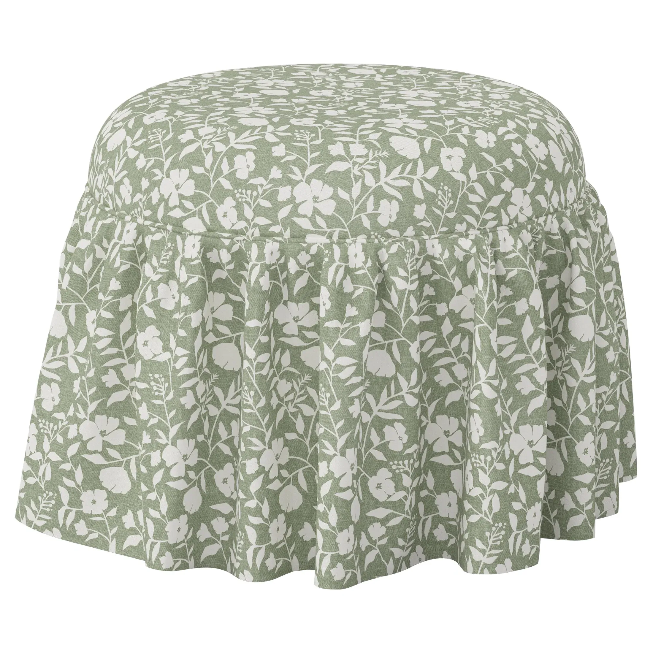 Rochelle Skirted Ottoman - English Meadow, Cotton