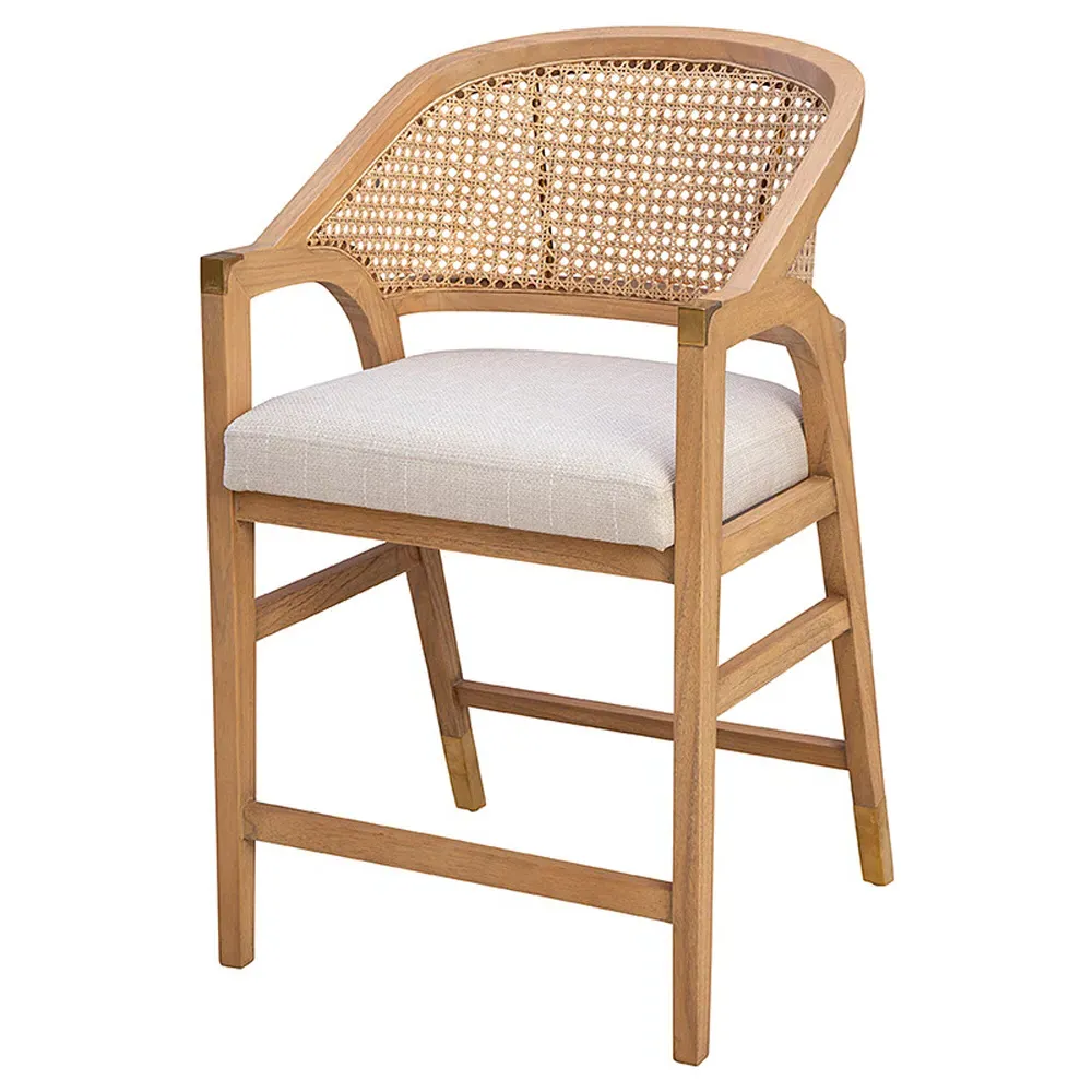 Rocky Cane Wood Counter Stool - Cream, Mahogany