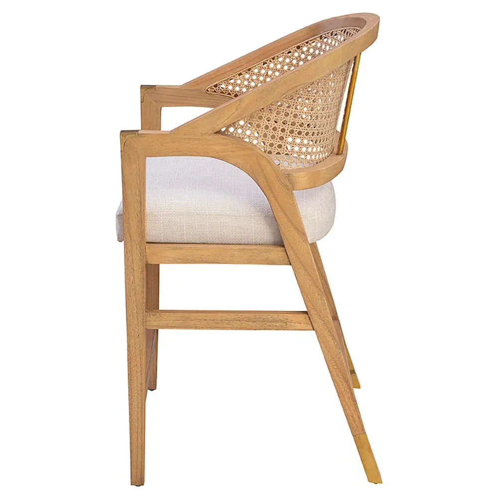 Rocky Cane Wood Counter Stool - Cream, Mahogany