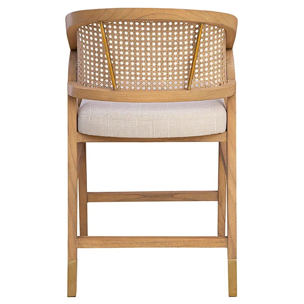 Rocky Cane Wood Counter Stool - Cream, Mahogany