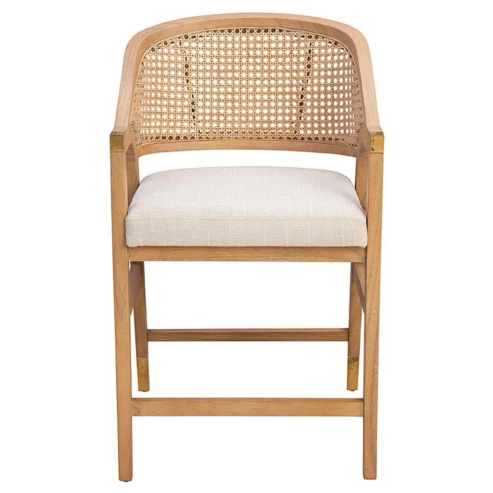 Rocky Cane Wood Counter Stool - Cream, Mahogany