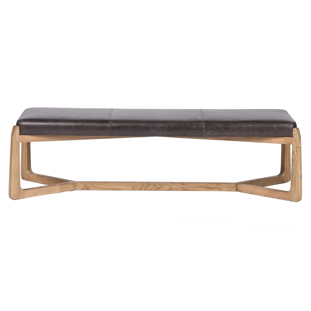Roe Entryway Bench - Black, Leather