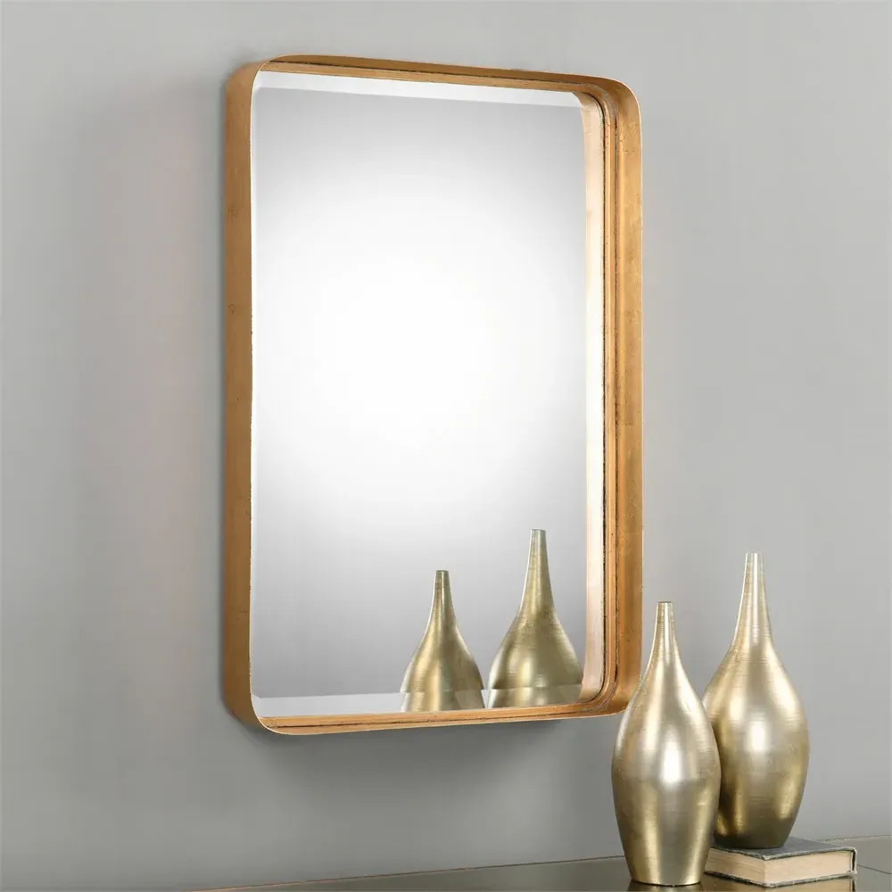 Rofel Rectangular Wall Mirror - Gold, Metal