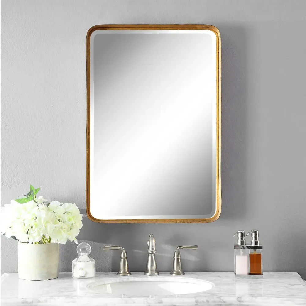 Rofel Rectangular Wall Mirror - Gold, Metal