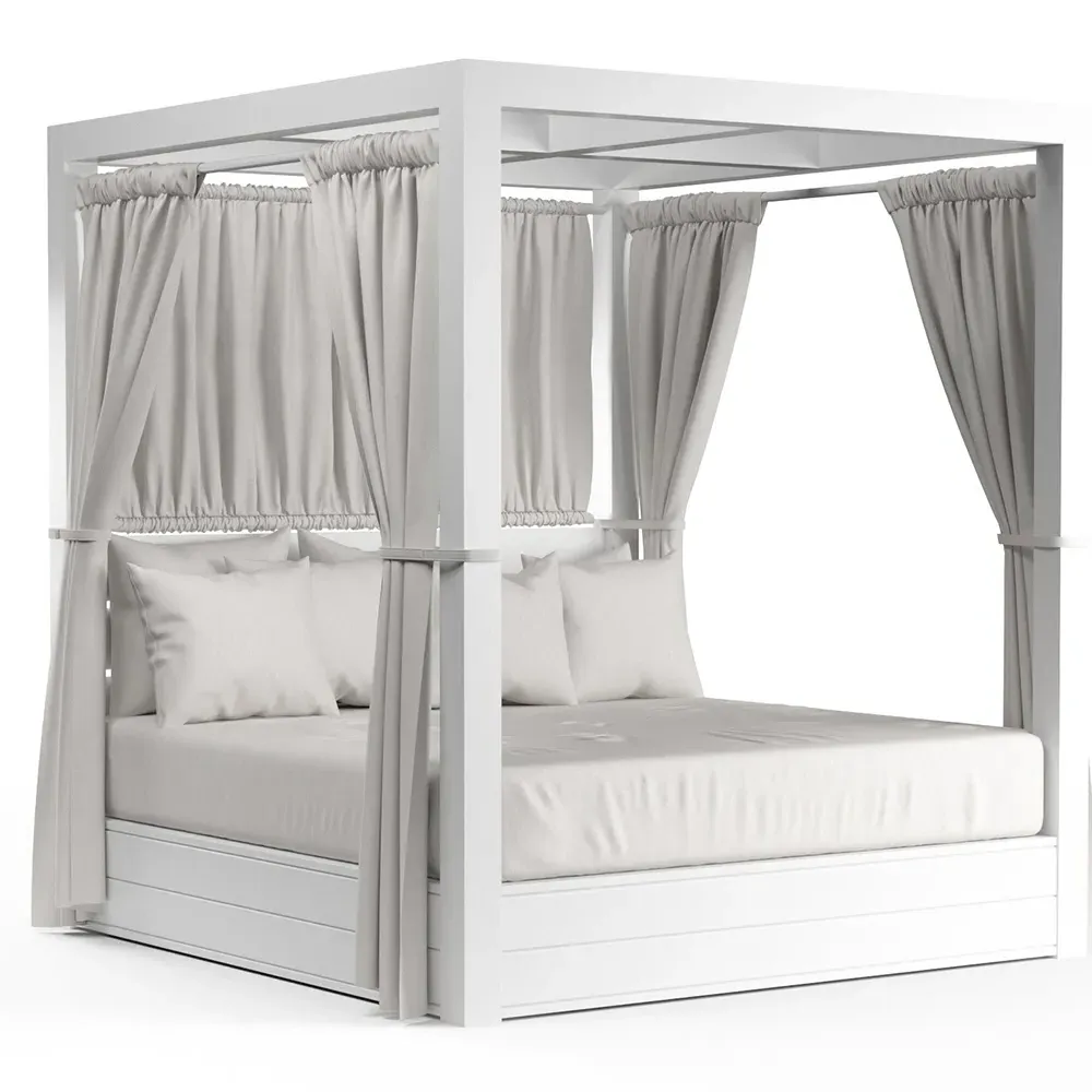 Roman King Size Outdoor Daybed - White, Aluminum