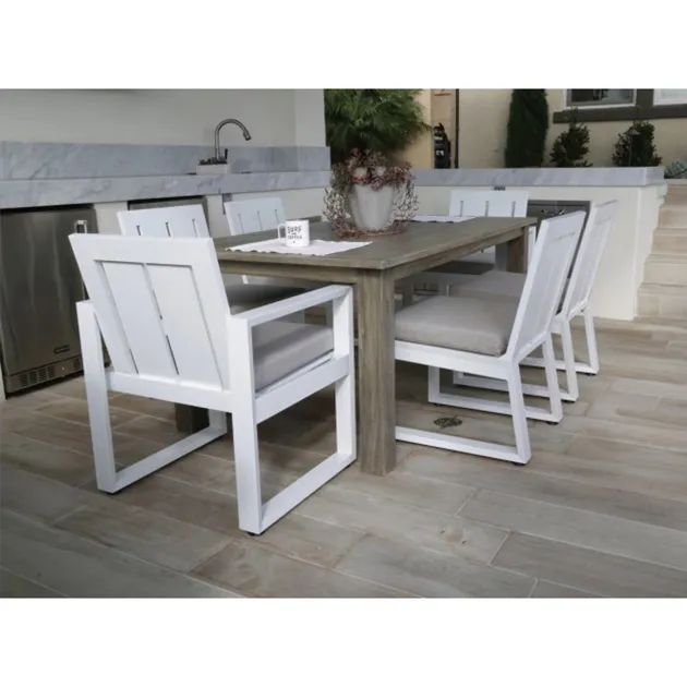 Roman Outdoor Dining Arm Chair - White, Aluminum