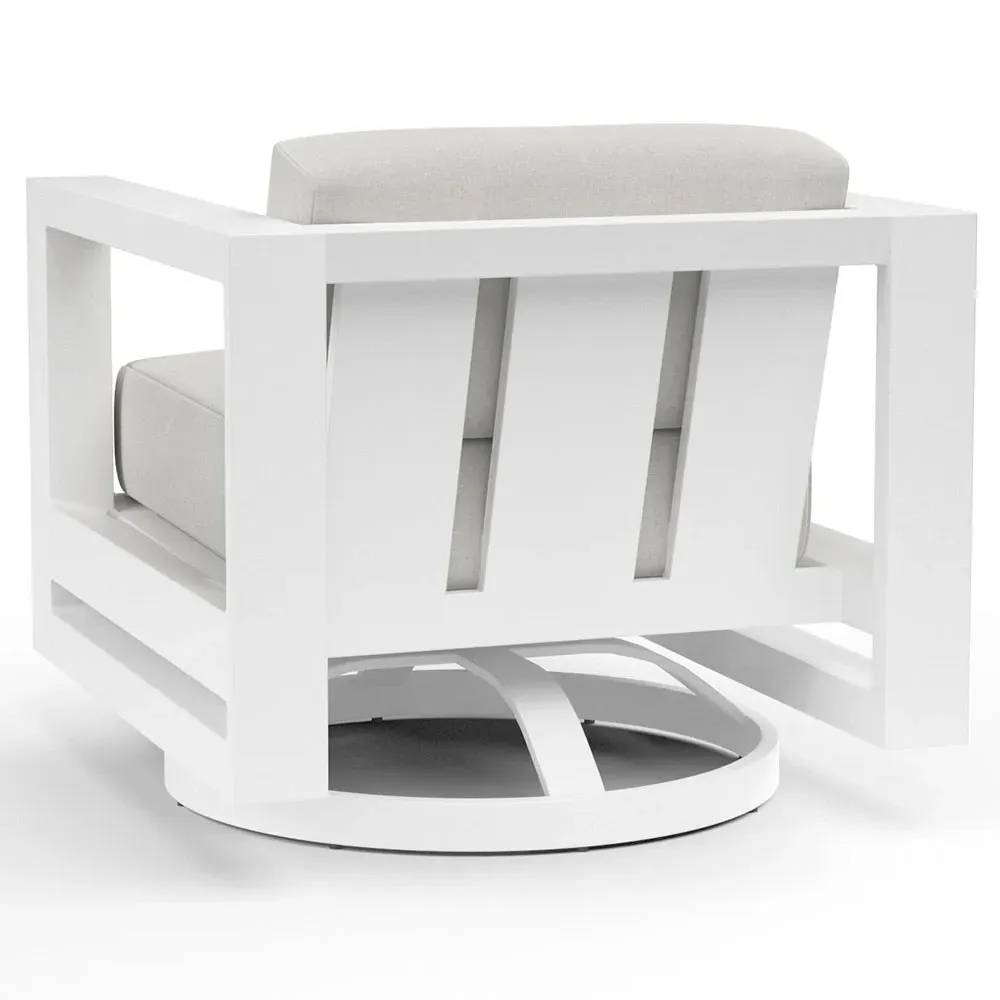 Roman Swivel Arm Chair - White, Aluminum