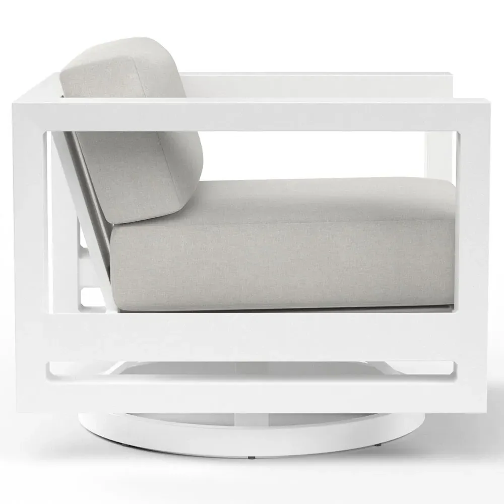 Roman Swivel Arm Chair - White, Aluminum
