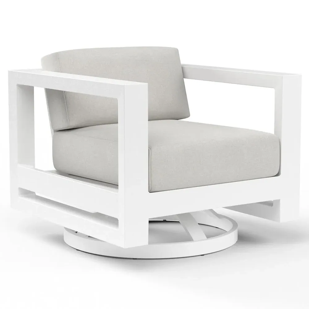 Roman Swivel Arm Chair - White, Aluminum