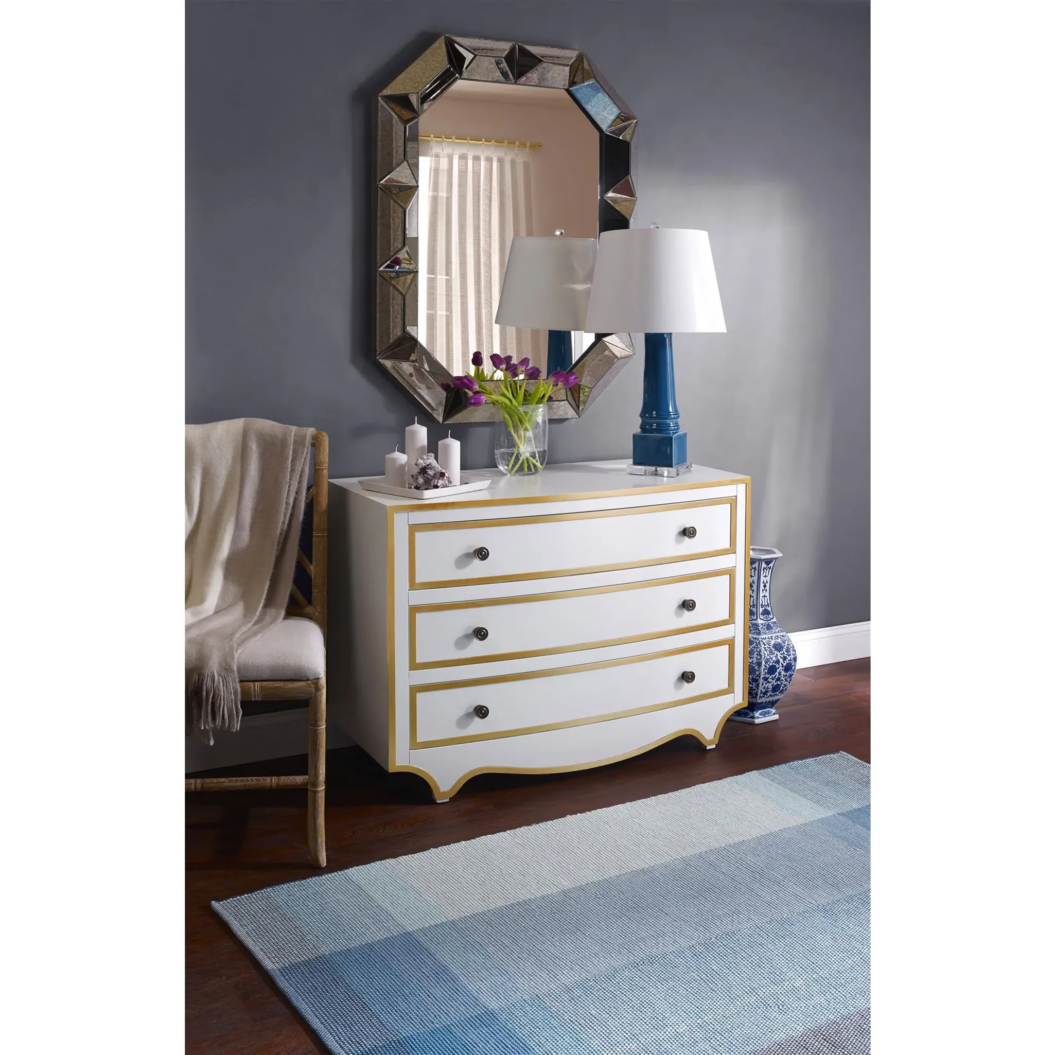 Romano Octagonal Wall Mirror - Antique, Mirrored Wood