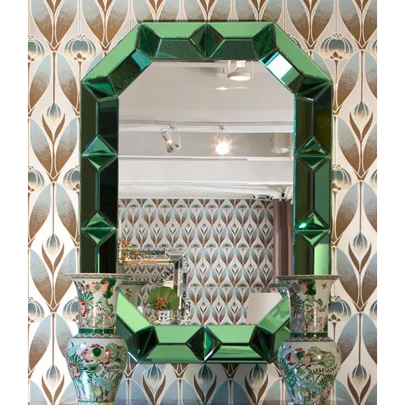 Romano Octagonal Wall Mirror - Peridot Green, Mirrored Glass