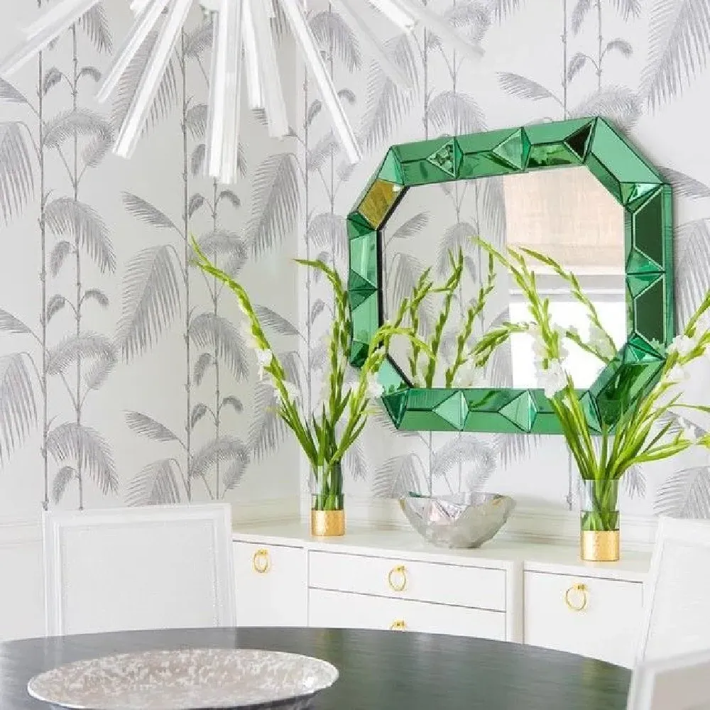 Romano Octagonal Wall Mirror - Peridot Green, Mirrored Glass