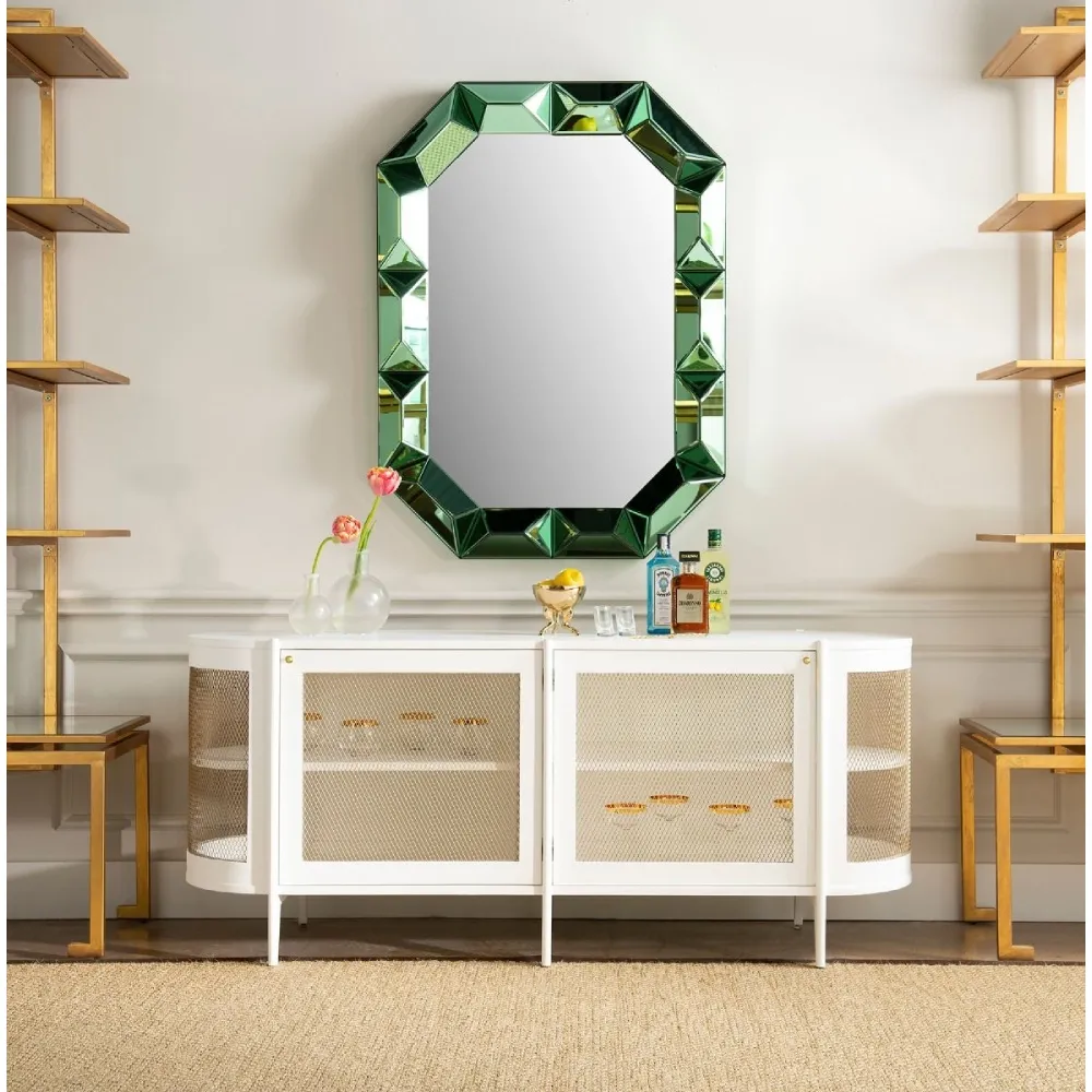 Romano Octagonal Wall Mirror - Peridot Green, Mirrored Glass